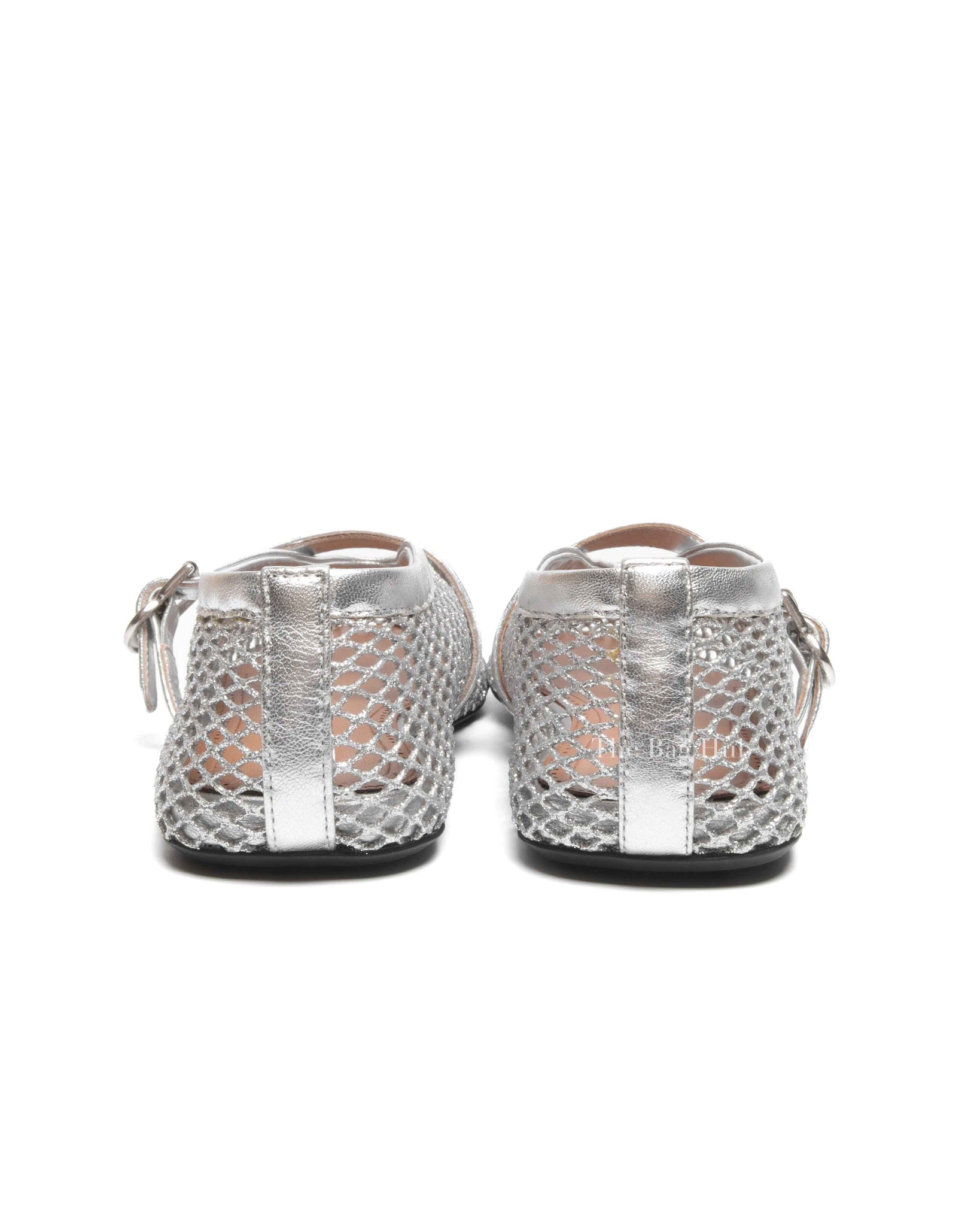 Alaia Silver Laminated Fishnet Ballet Flats Size 37.5