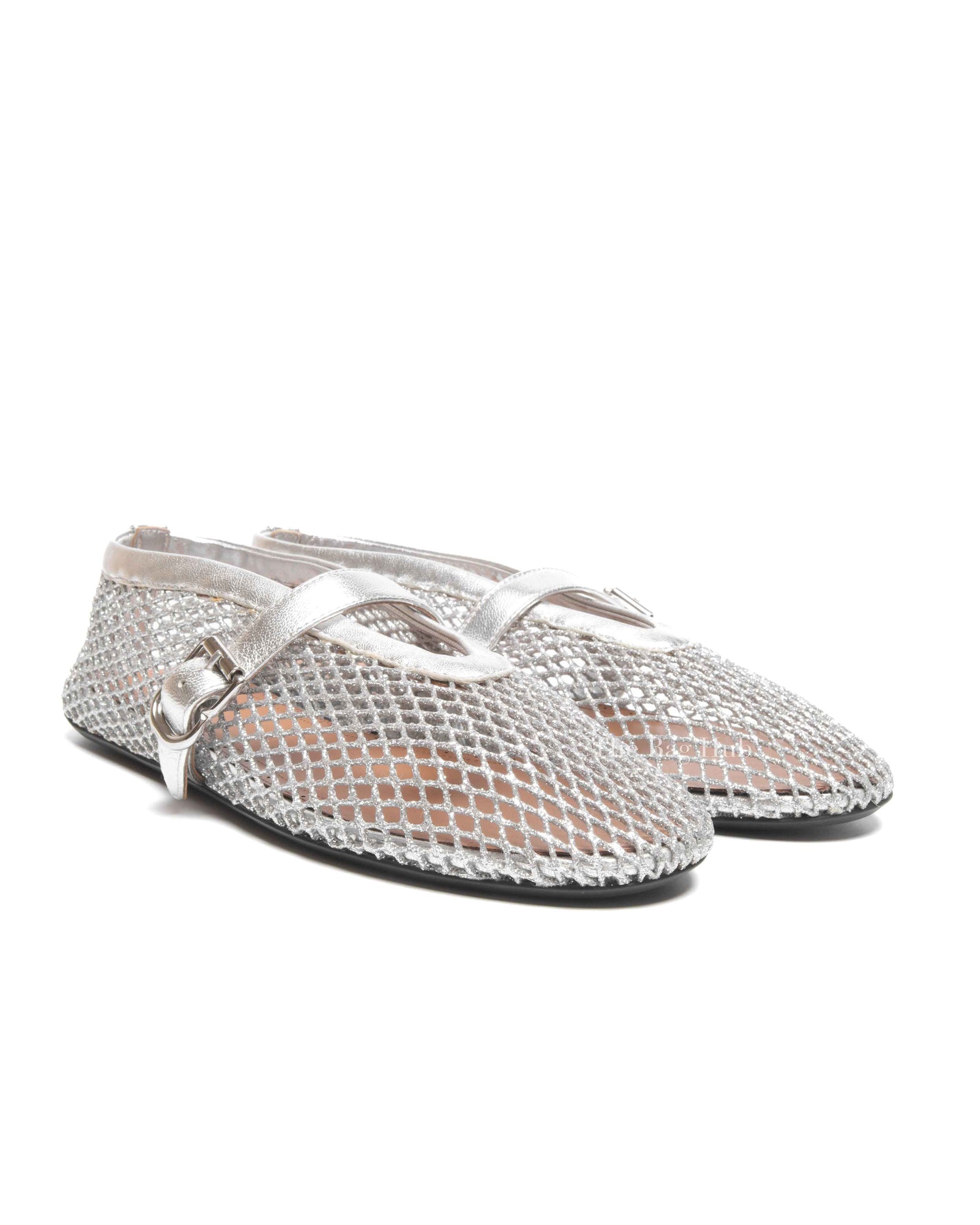 Alaia Silver Laminated Fishnet Ballet Flats Size 37.5