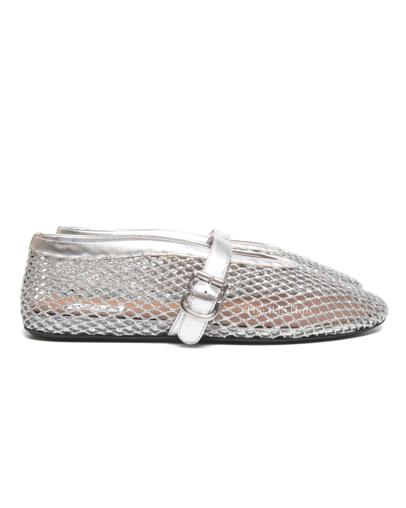 Alaia Silver Laminated Fishnet Ballet Flats Size 37.5