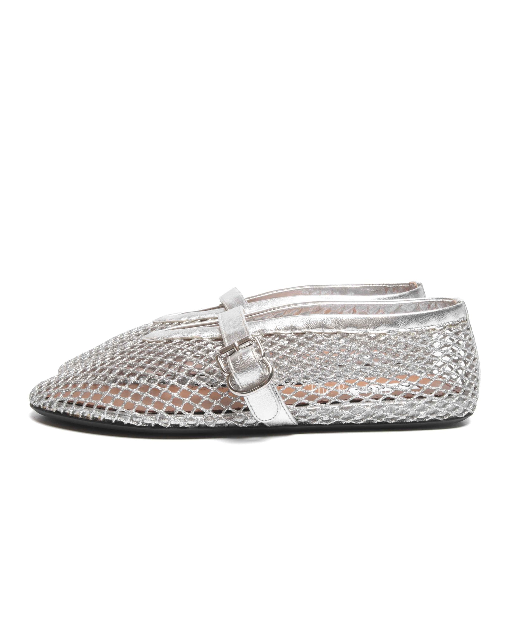 Alaia Silver Laminated Fishnet Ballet Flats Size 37.5
