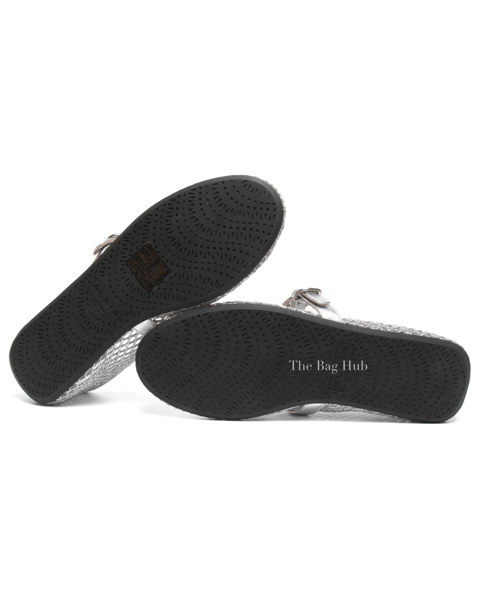 Alaia Silver Laminated Fishnet Ballet Flats Size 37.5