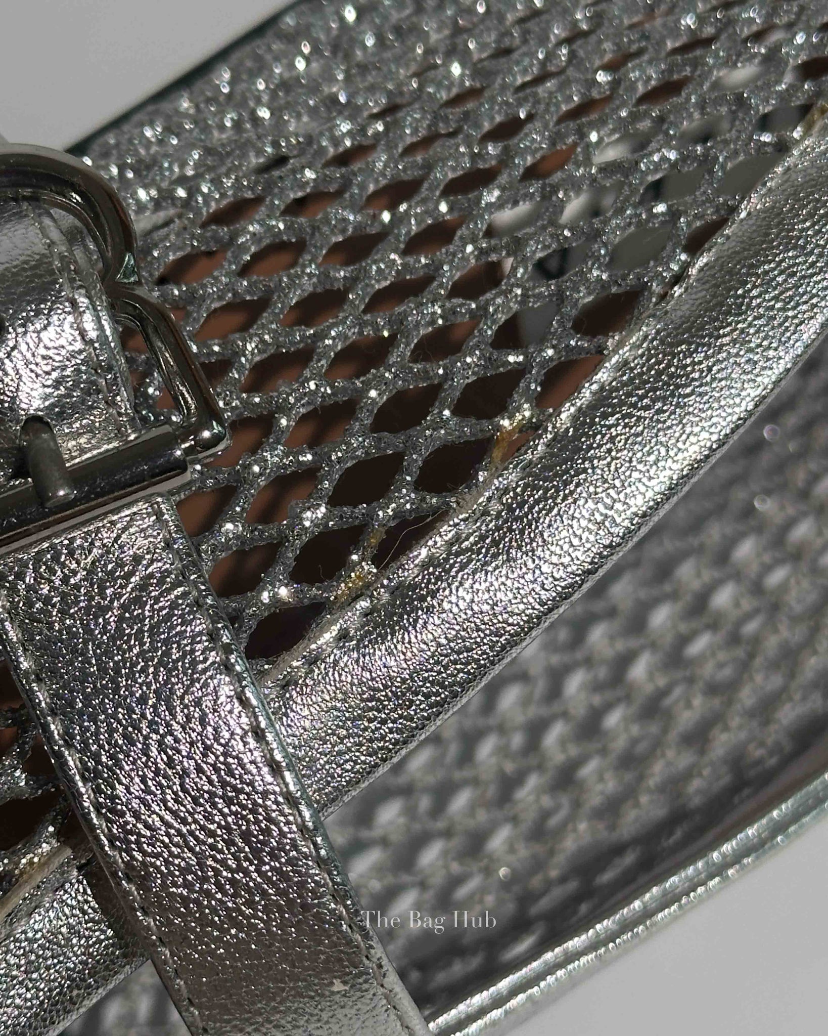 Alaia Silver Laminated Fishnet Ballet Flats Size 37.5