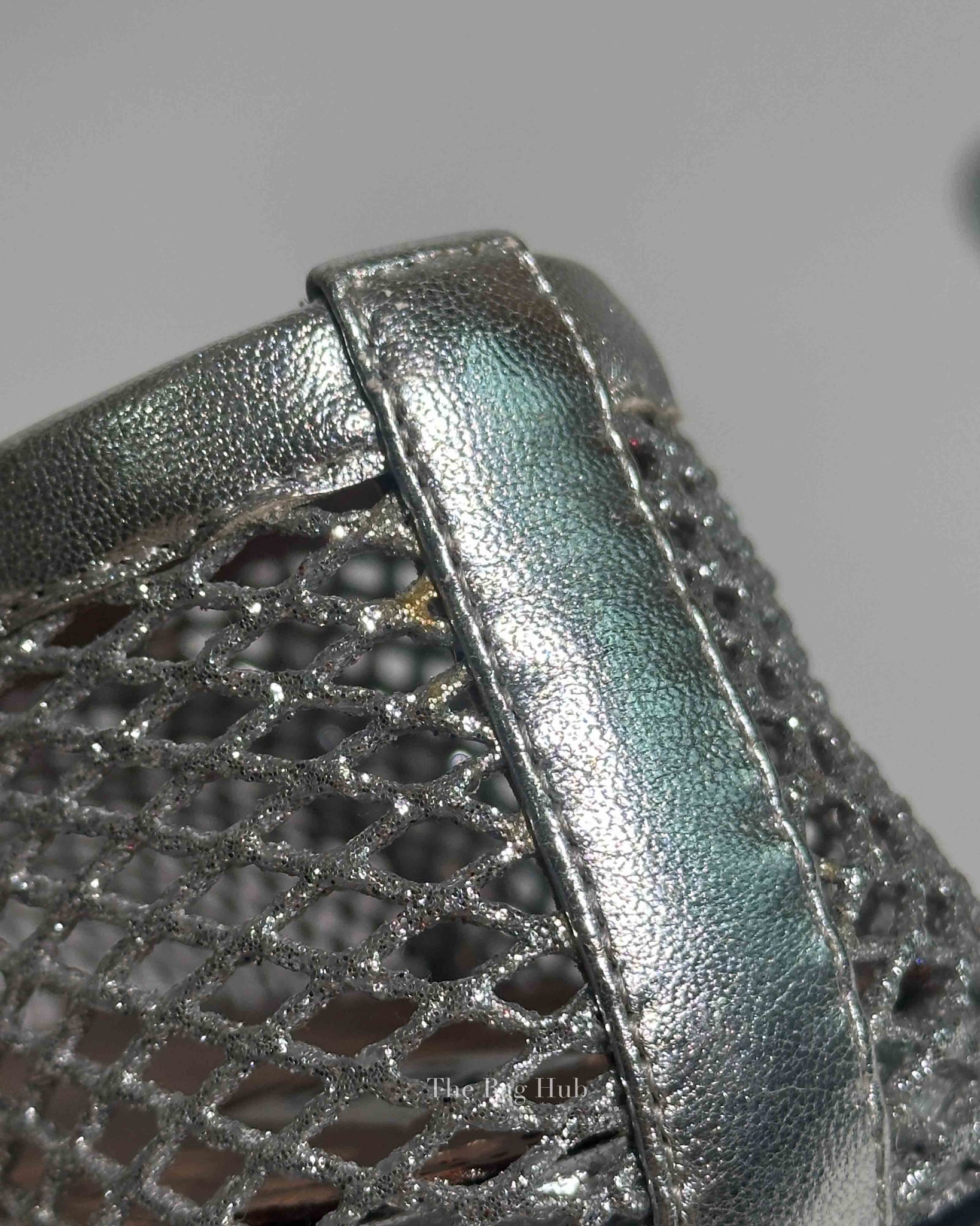 Alaia Silver Laminated Fishnet Ballet Flats Size 37.5