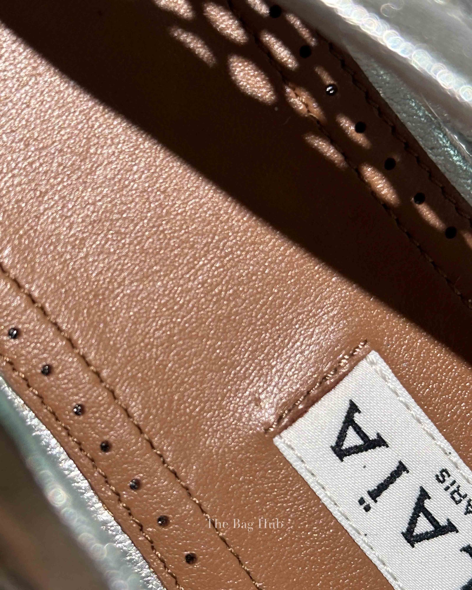 Alaia Silver Laminated Fishnet Ballet Flats Size 37.5