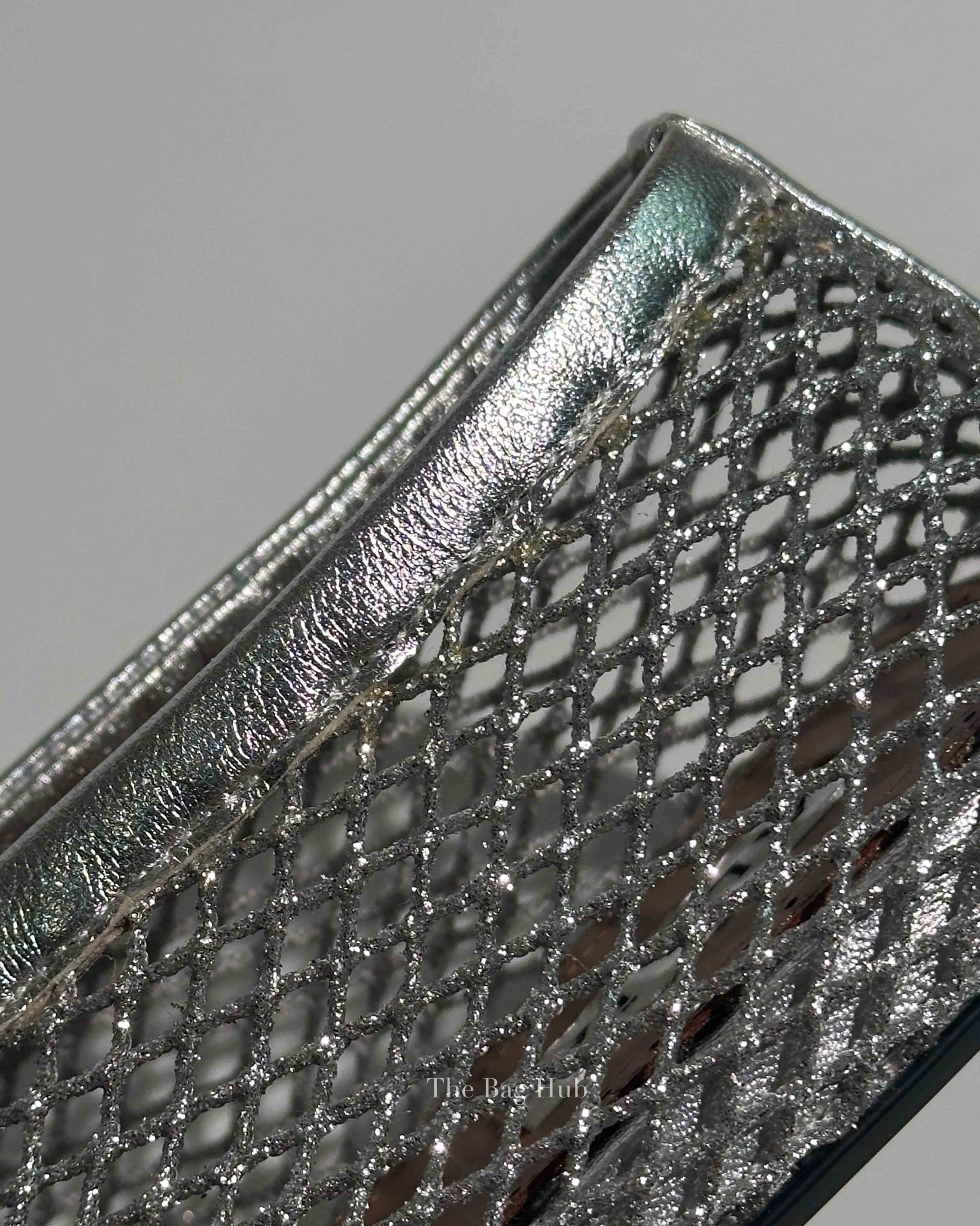 Alaia Silver Laminated Fishnet Ballet Flats Size 37.5