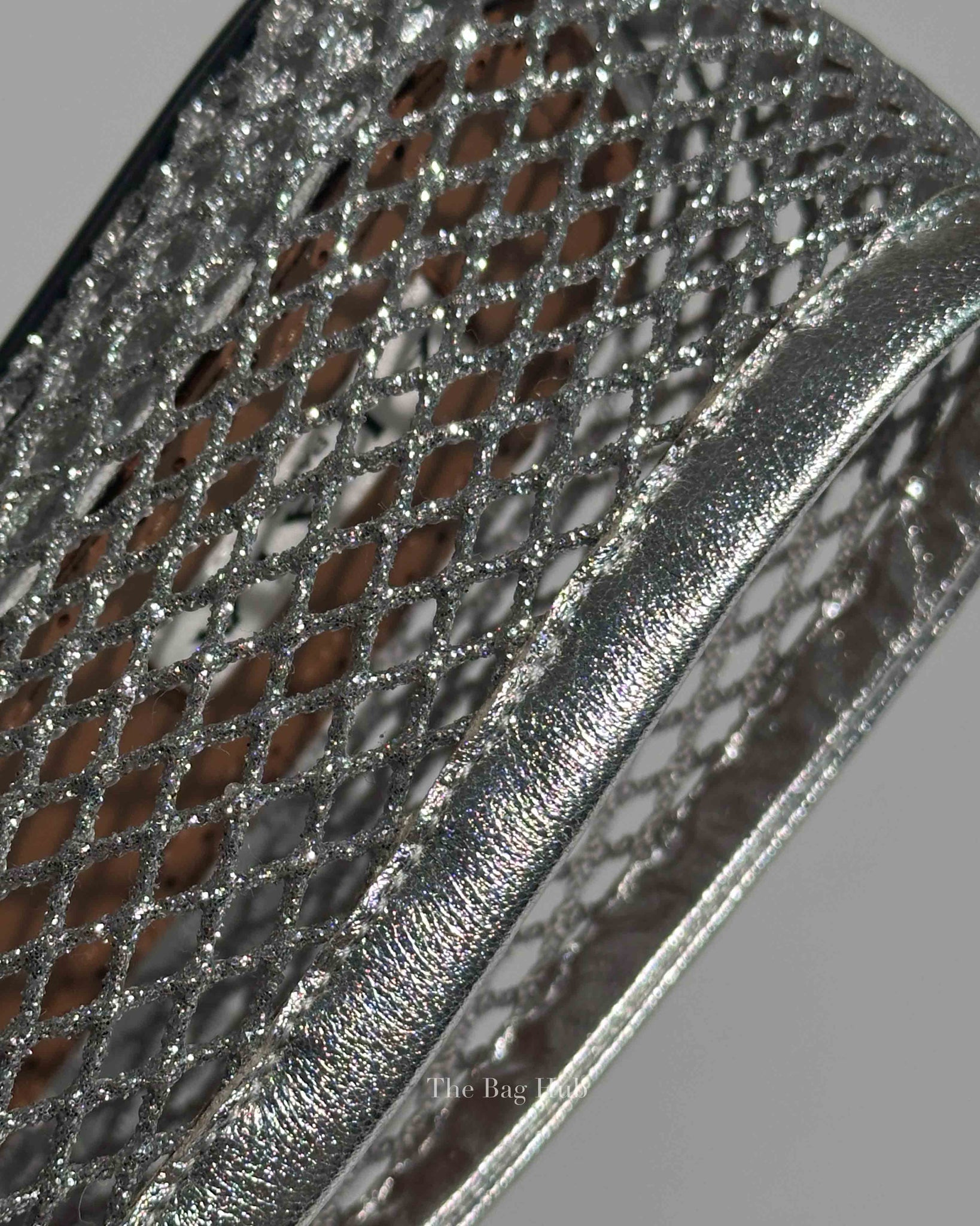 Alaia Silver Laminated Fishnet Ballet Flats Size 37.5
