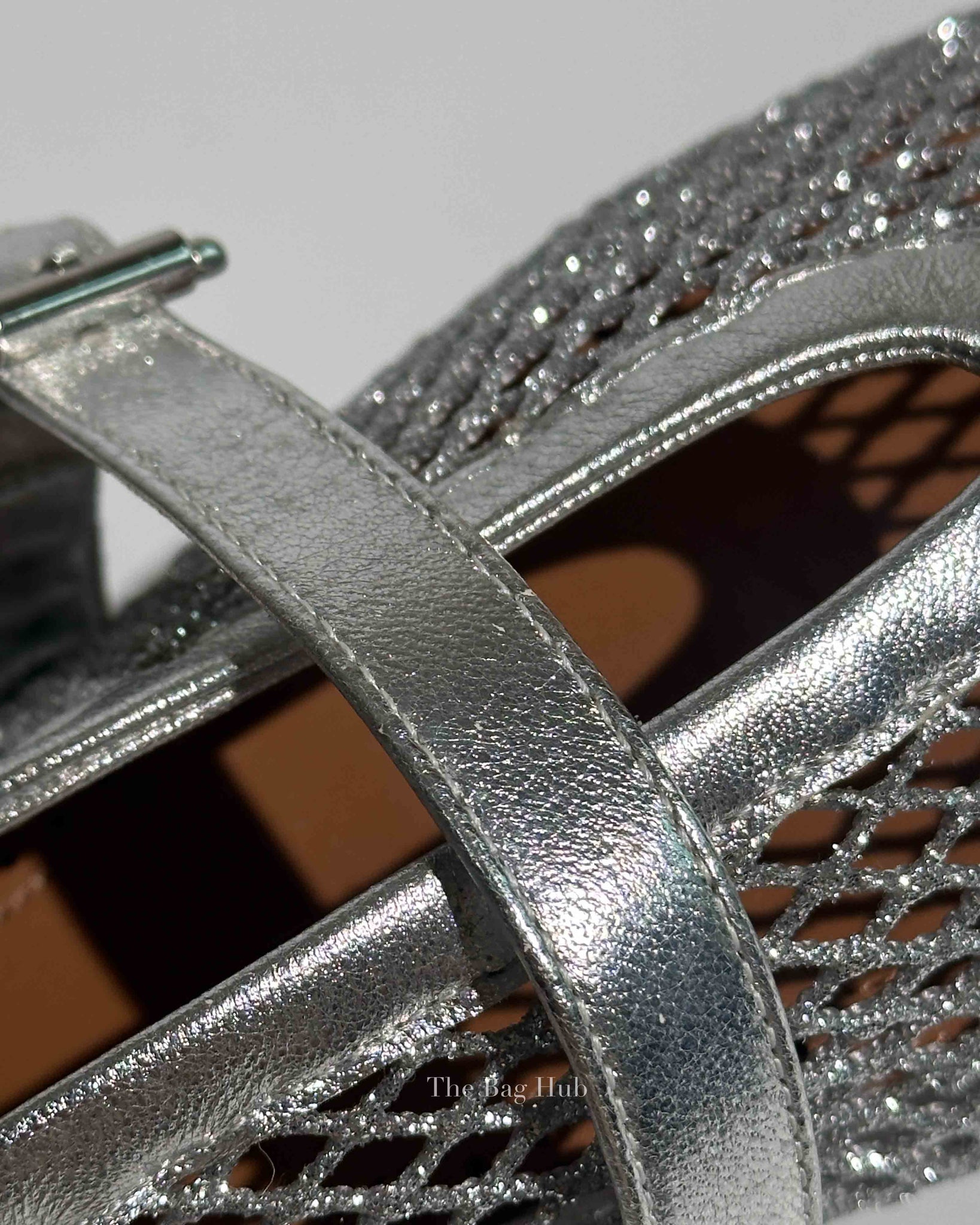 Alaia Silver Laminated Fishnet Ballet Flats Size 37.5