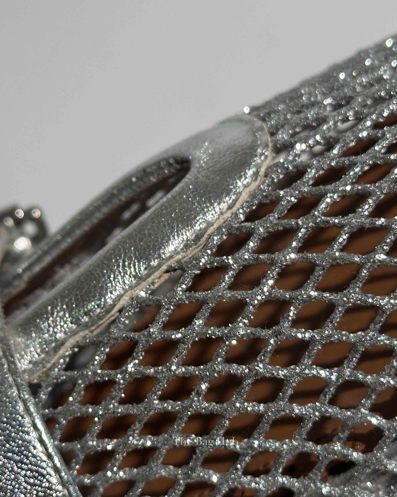 Alaia Silver Laminated Fishnet Ballet Flats Size 37.5