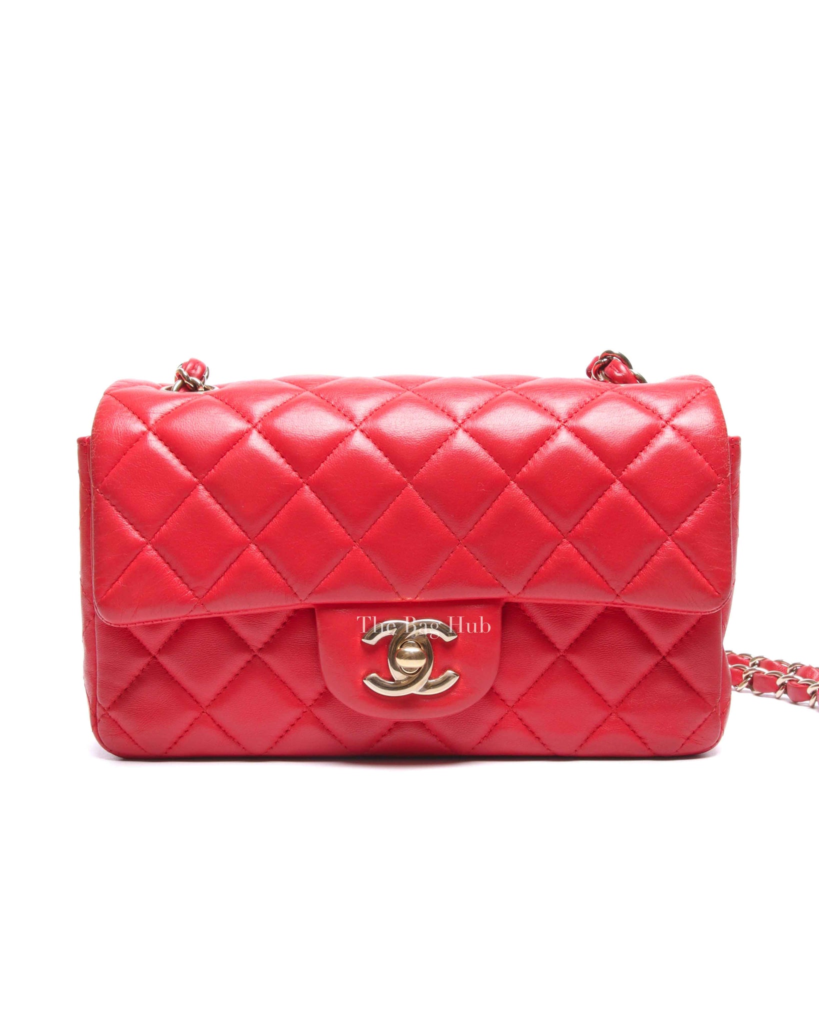 Chanel Red Lambskin Classic Rectangular Mini Flap Bag GHW