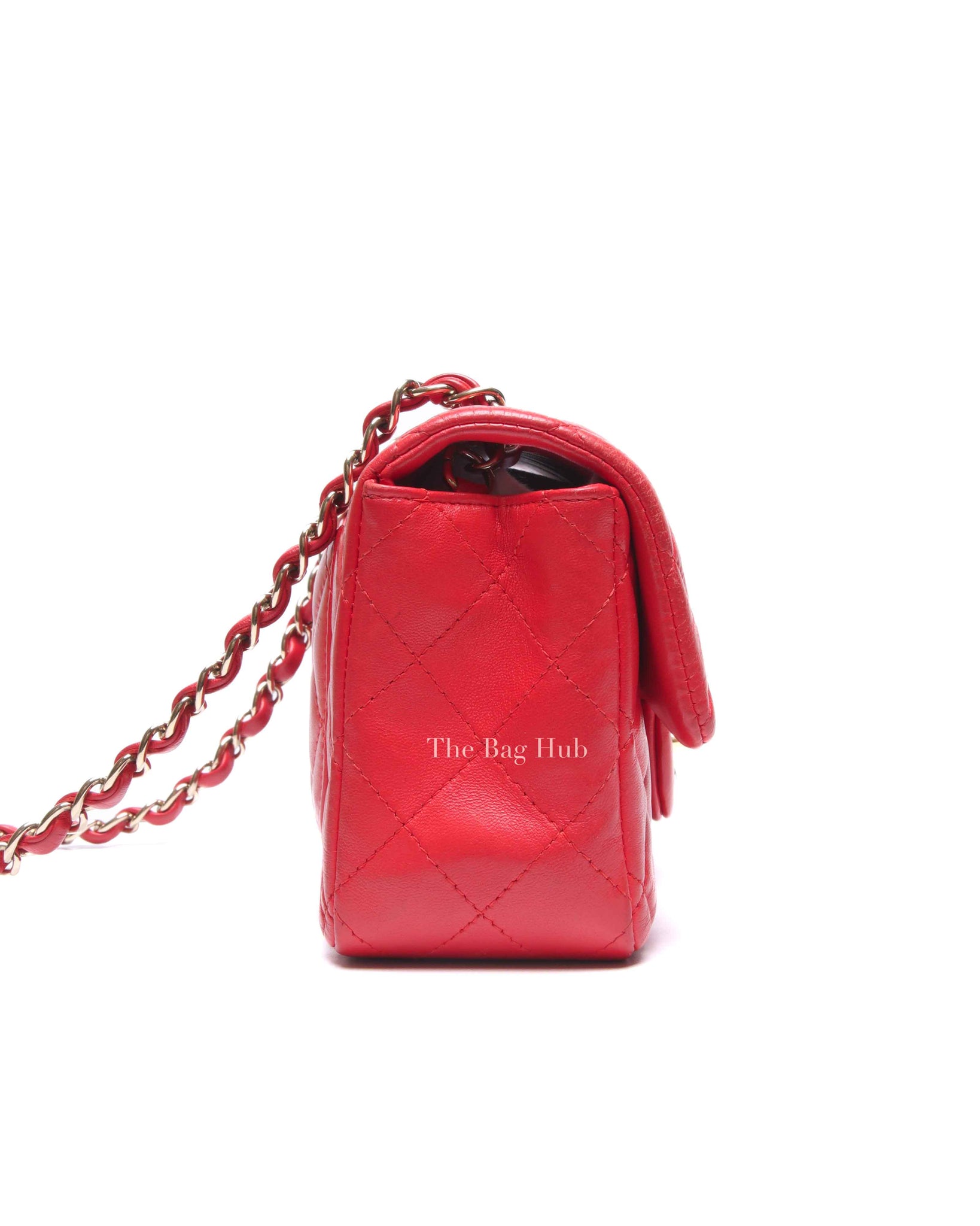 Chanel Red Lambskin Classic Rectangular Mini Flap Bag GHW
