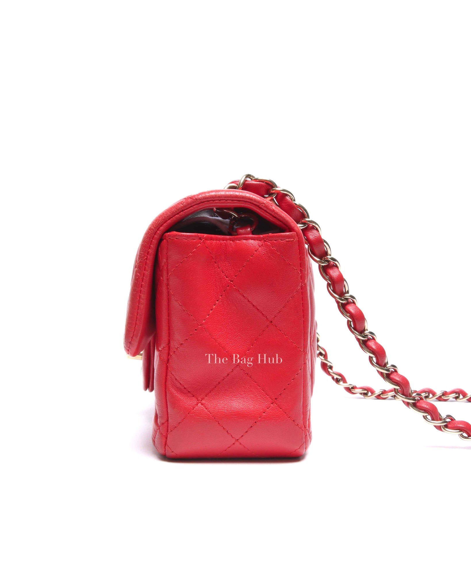 Chanel Red Lambskin Classic Rectangular Mini Flap Bag GHW