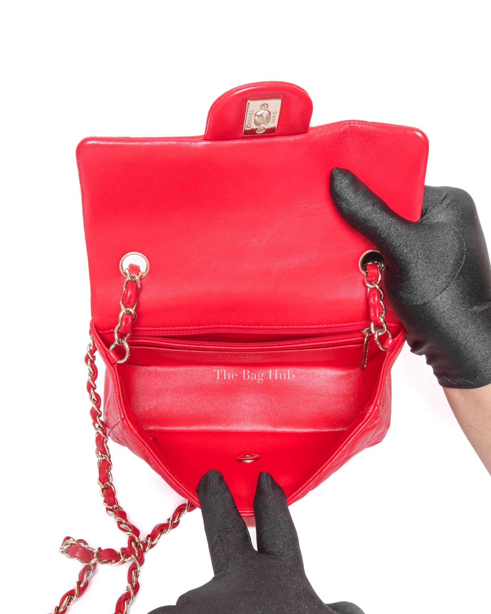 Chanel Red Lambskin Classic Rectangular Mini Flap Bag GHW