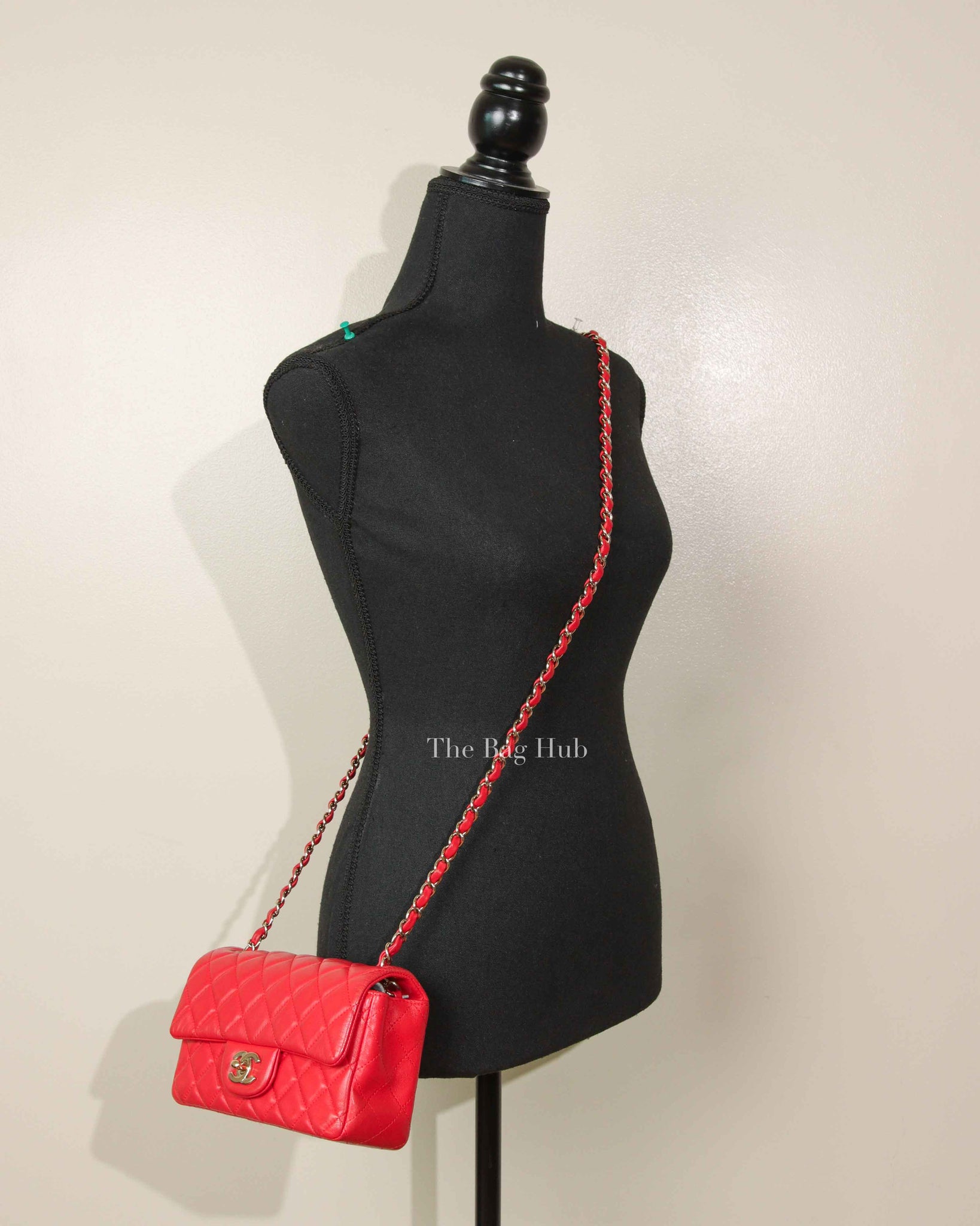 Chanel Red Lambskin Classic Rectangular Mini Flap Bag GHW