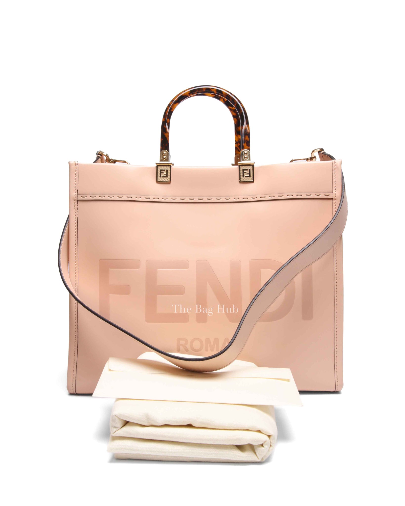Fendi Pink Leather Sunshine Medium Shopper Tote Bag