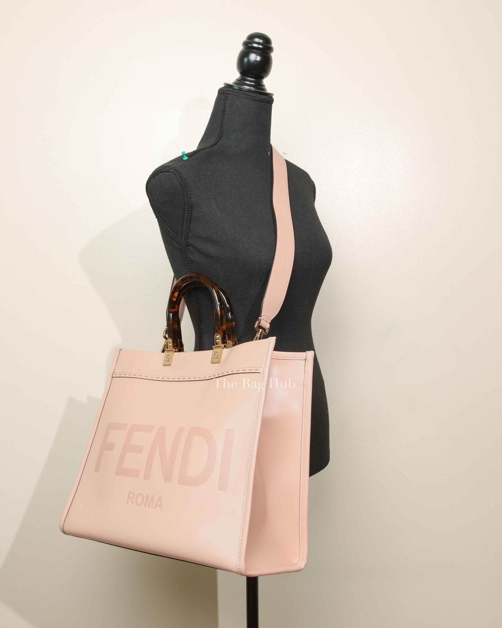 Fendi Pink Leather Sunshine Medium Shopper Tote Bag