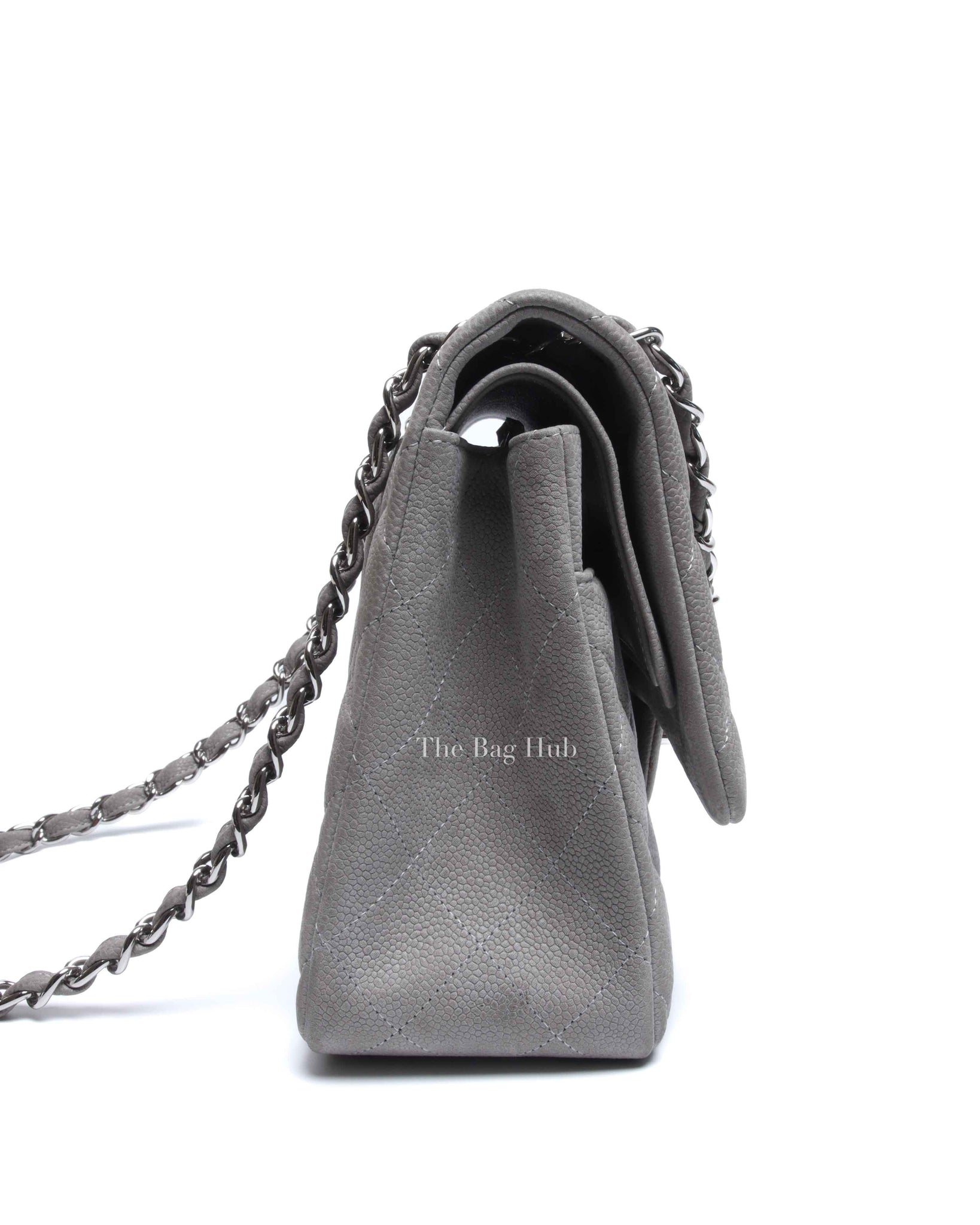 Chanel Gray Suede/Caviar Quilted Classic Jumbo Double Flap Bag SHW