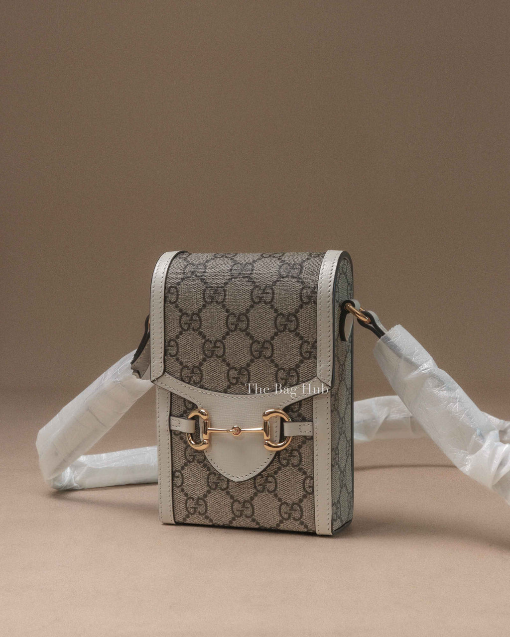 Gucci White/Beige Canvas/Leather Horsebit 1955 Mini Shoulder Bag