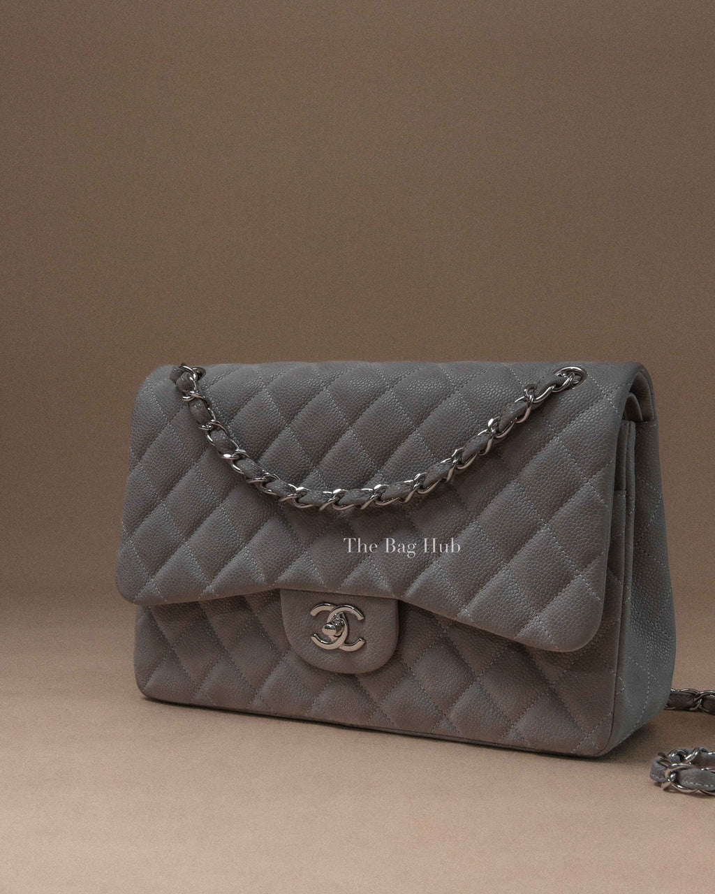 Chanel Gray Suede/Caviar Quilted Classic Jumbo Double Flap Bag SHW