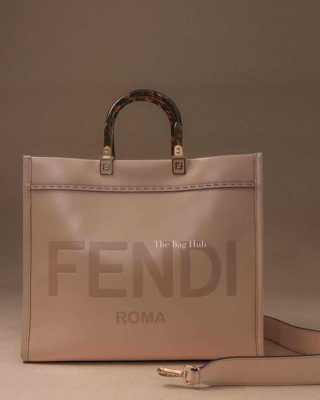 Fendi Pink Leather Sunshine Medium Shopper Tote Bag