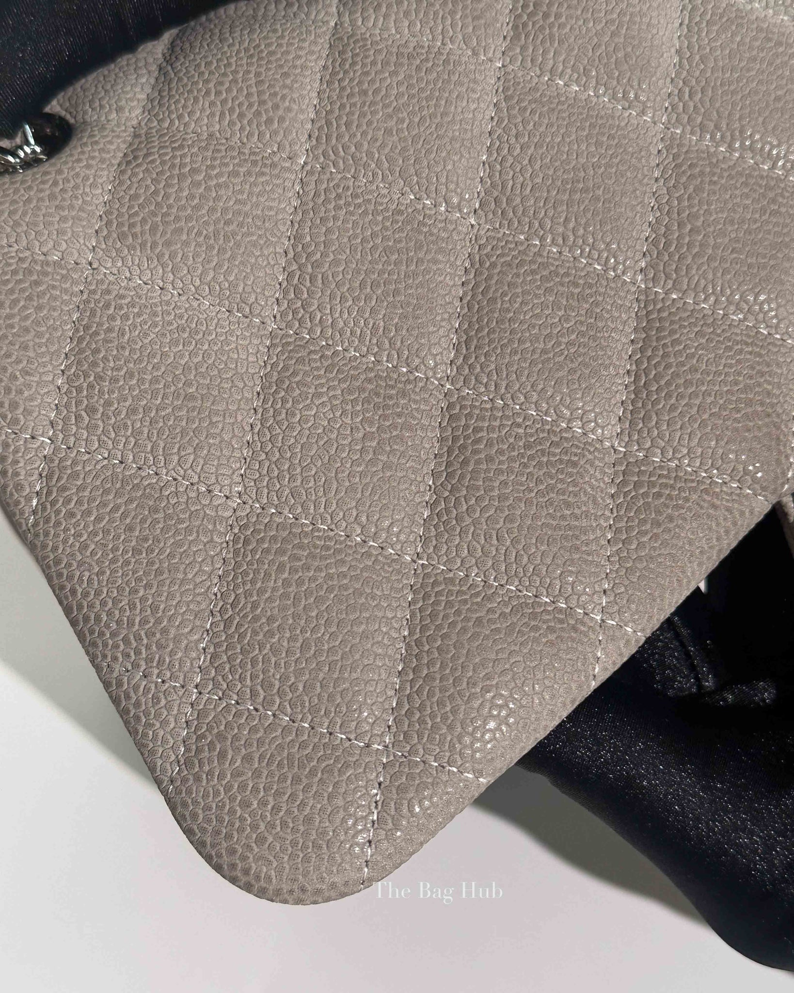 Chanel Gray Suede/Caviar Quilted Classic Jumbo Double Flap Bag SHW