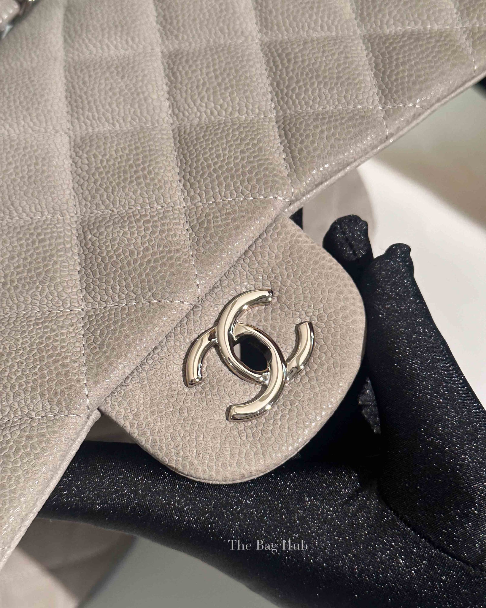 Chanel Gray Suede/Caviar Quilted Classic Jumbo Double Flap Bag SHW