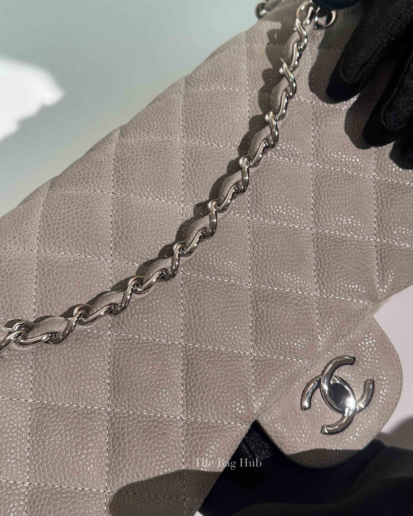 Chanel Gray Suede/Caviar Quilted Classic Jumbo Double Flap Bag SHW