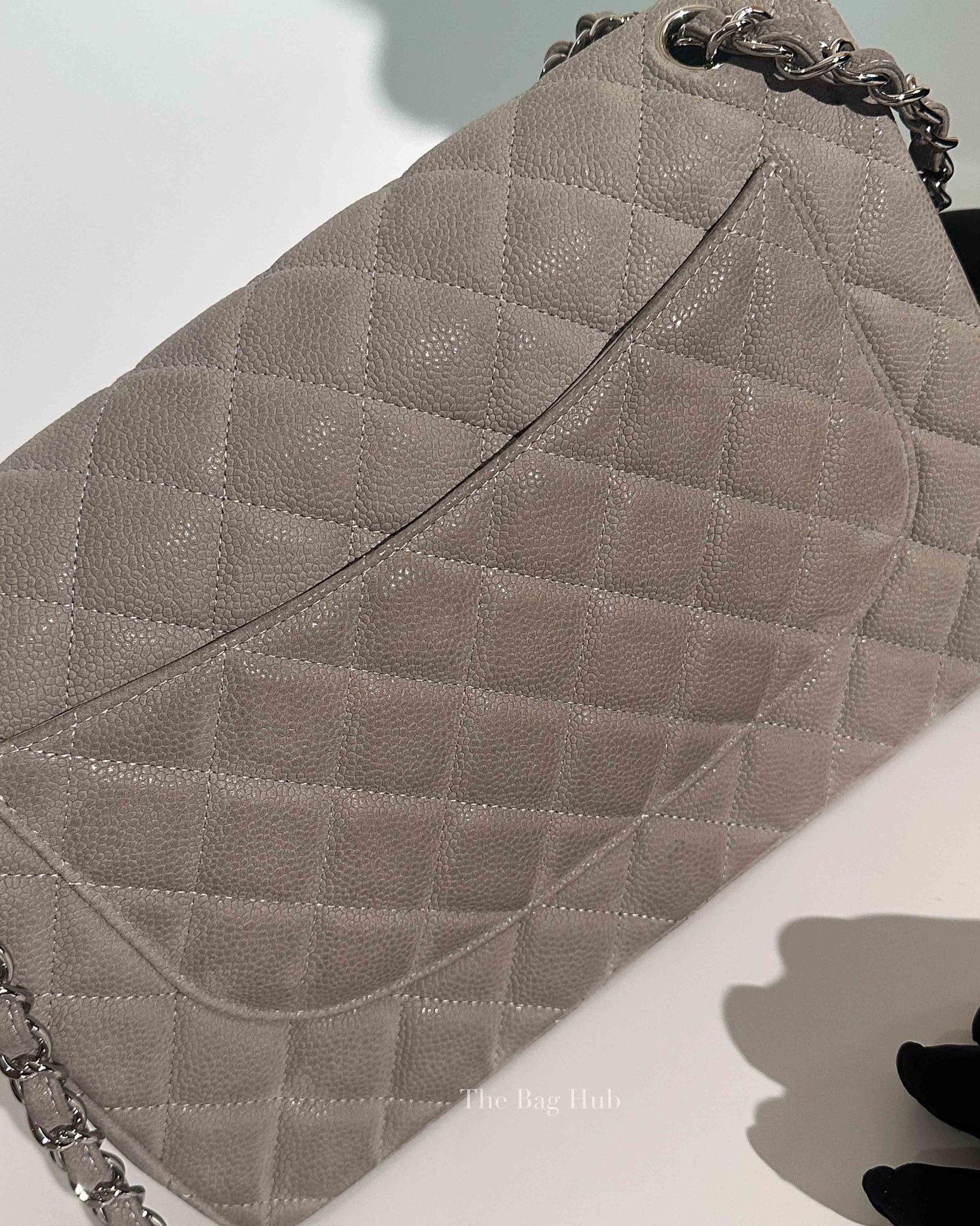 Chanel Gray Suede/Caviar Quilted Classic Jumbo Double Flap Bag SHW