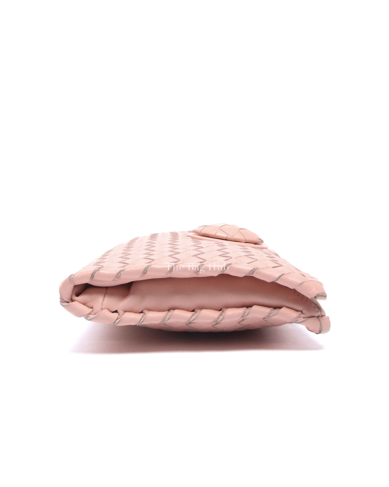 Bottega Veneta Pink Intrecciato Leather Turnlock Fold Over Clutch