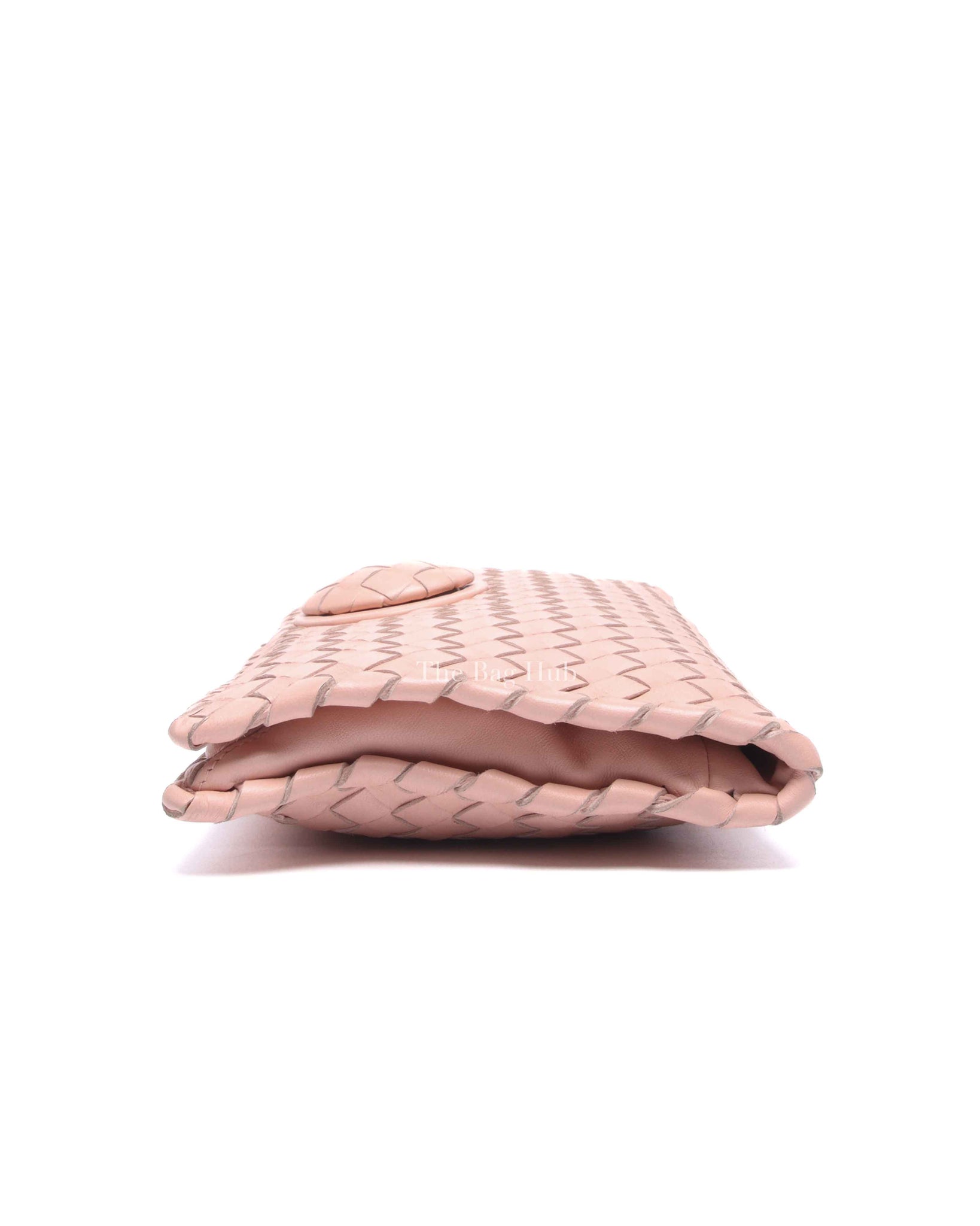 Bottega Veneta Pink Intrecciato Leather Turnlock Fold Over Clutch