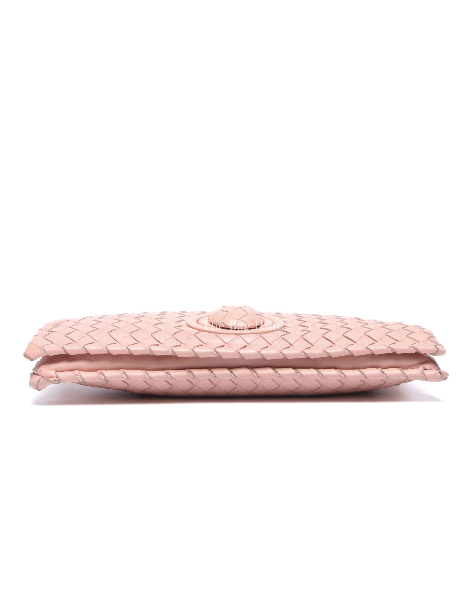 Bottega Veneta Pink Intrecciato Leather Turnlock Fold Over Clutch