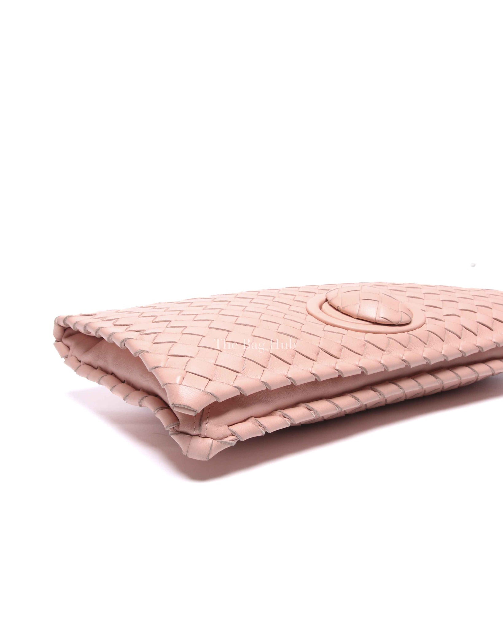 Bottega Veneta Pink Intrecciato Leather Turnlock Fold Over Clutch