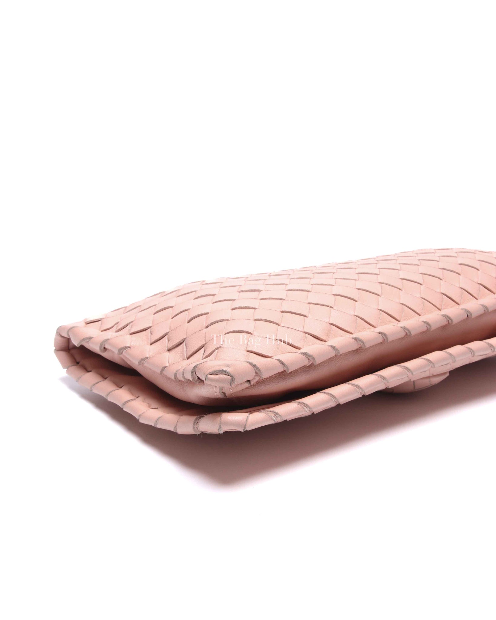 Bottega Veneta Pink Intrecciato Leather Turnlock Fold Over Clutch