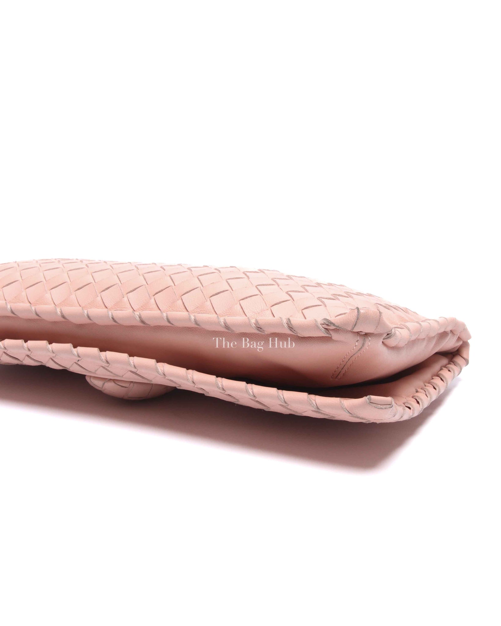 Bottega Veneta Pink Intrecciato Leather Turnlock Fold Over Clutch