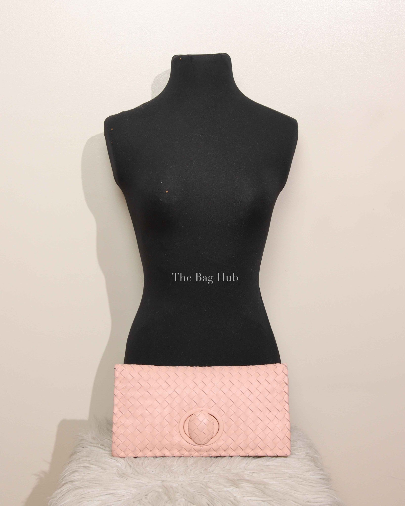 Bottega Veneta Pink Intrecciato Leather Turnlock Fold Over Clutch