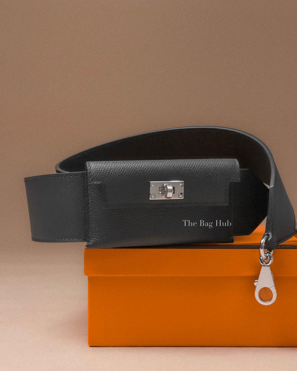 Hermes Noir Epsom/Calfskin  Leather Kelly Pocket Shoulder Bag Strap 50mm PHW