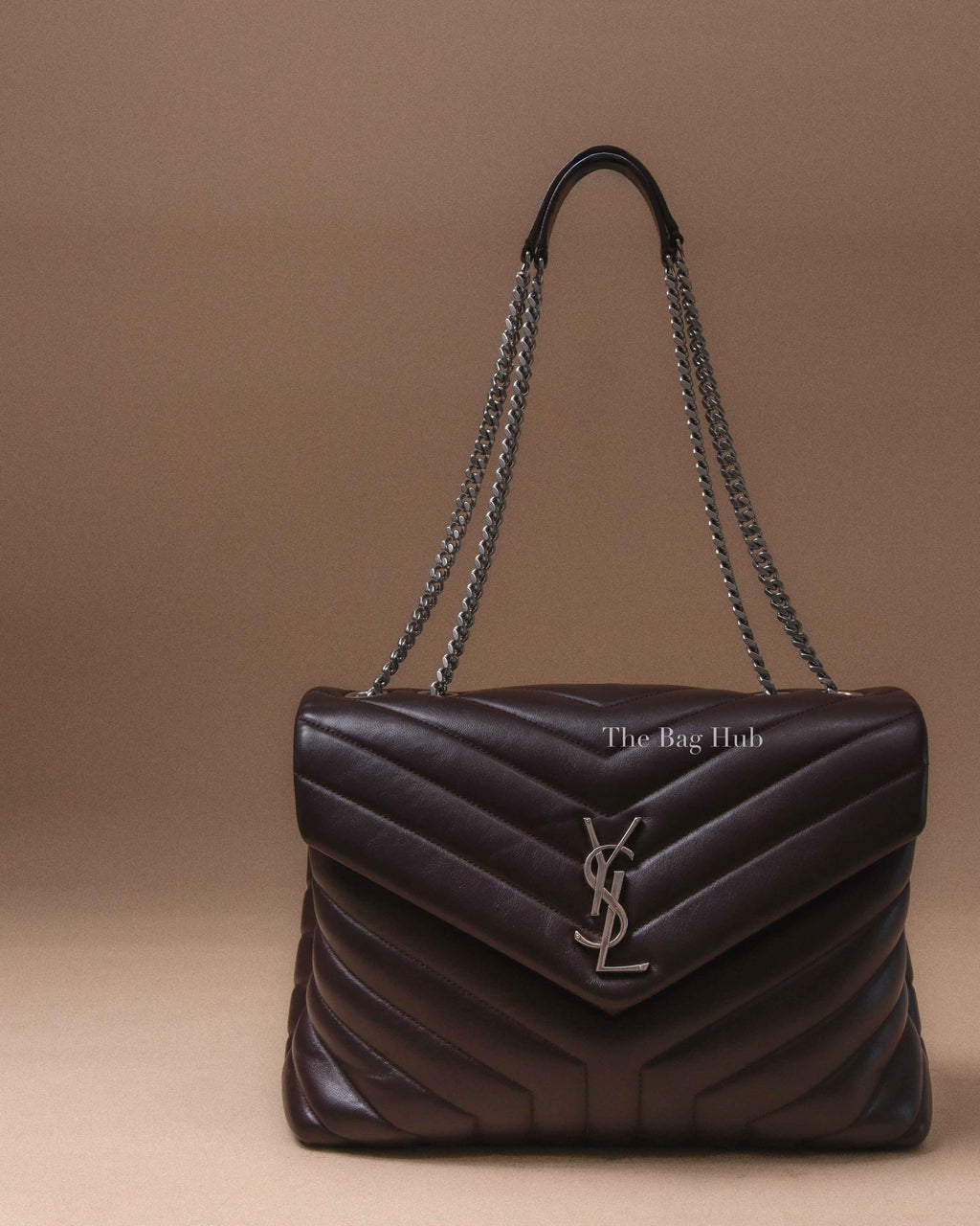 Saint Laurent Soil Brown Calfskin Y Quilted Monogram Medium Loulou Chain Bag