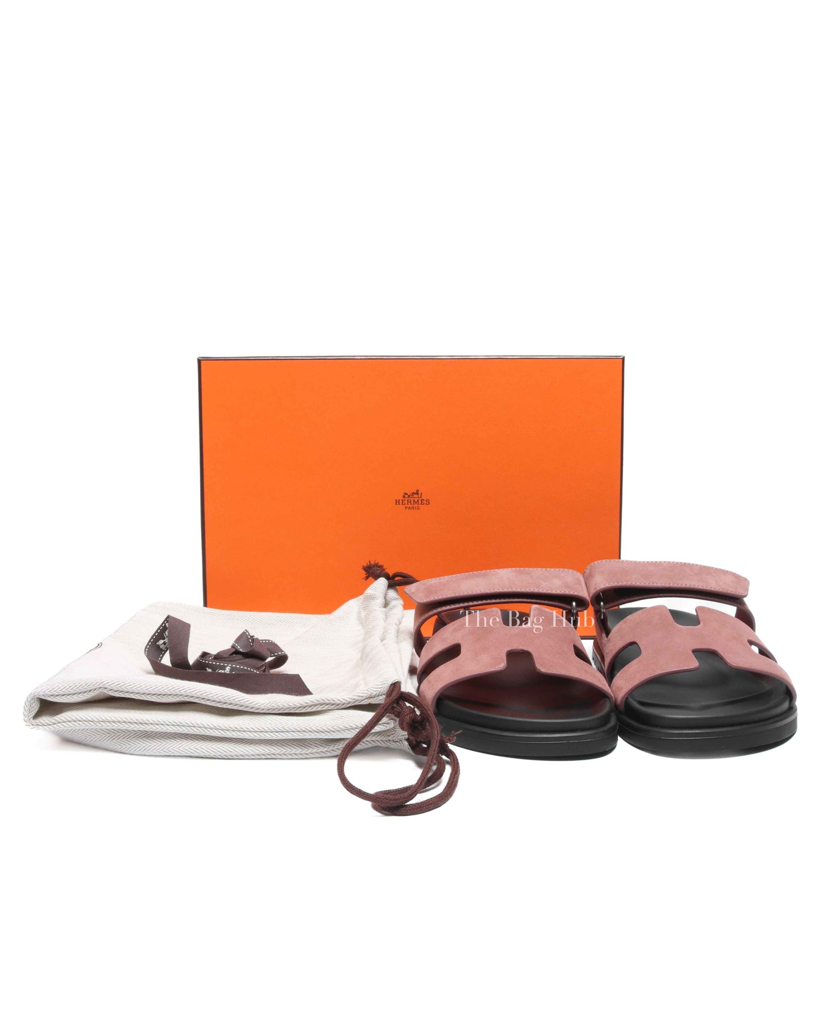 Hermes Rose Antique Suede Chypre Sandals Size 36.5