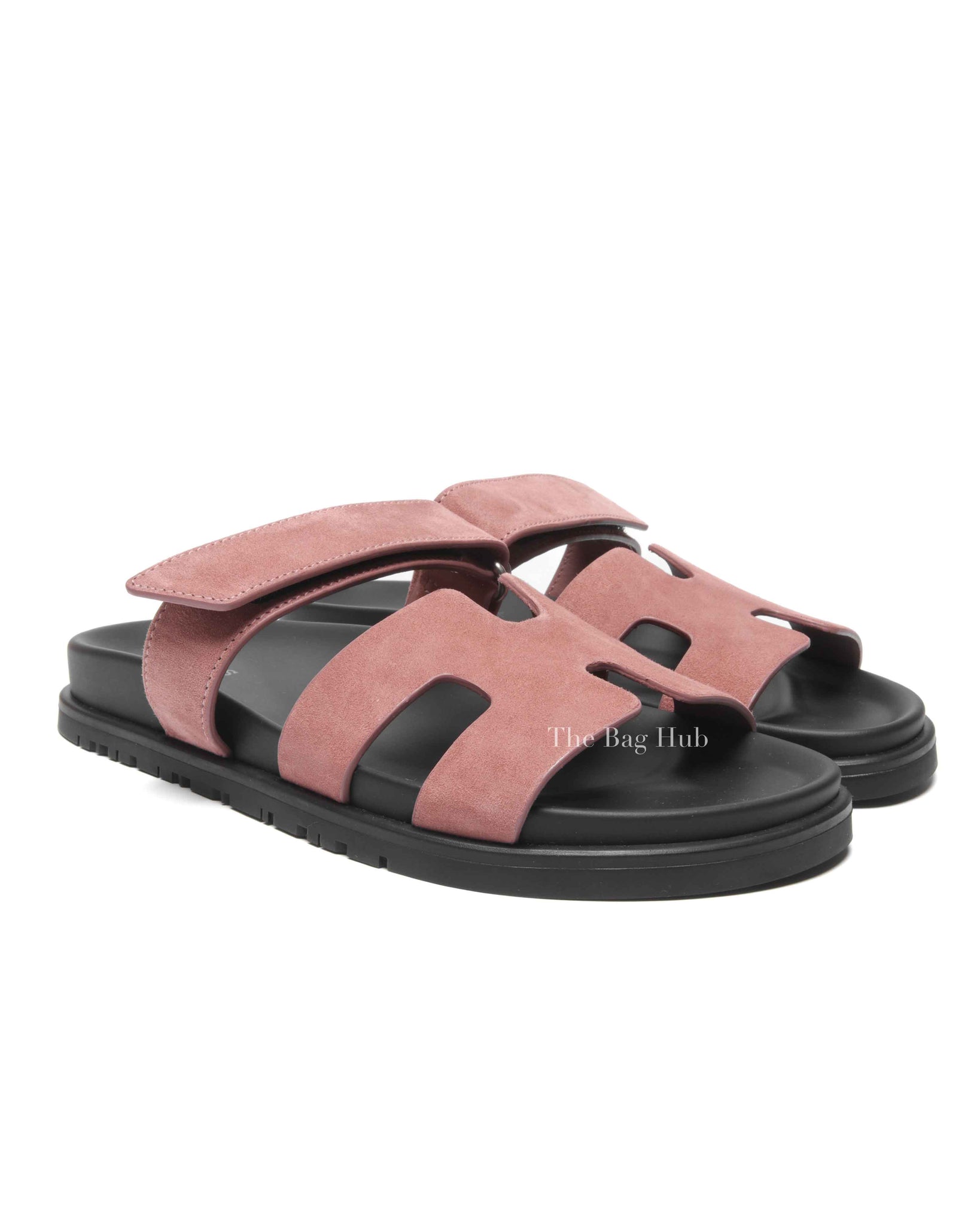 Hermes Rose Antique Suede Chypre Sandals Size 36.5