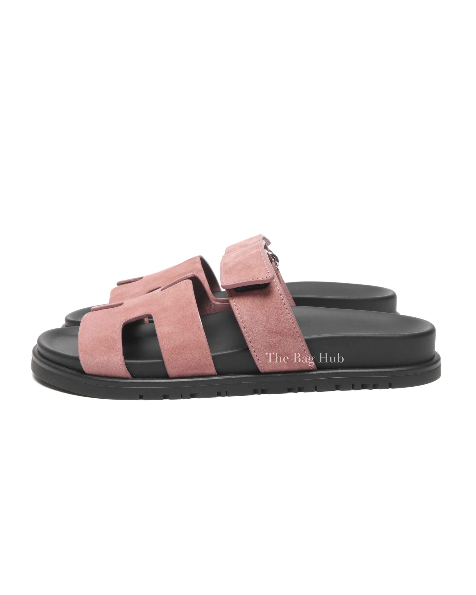 Hermes Rose Antique Suede Chypre Sandals Size 36.5