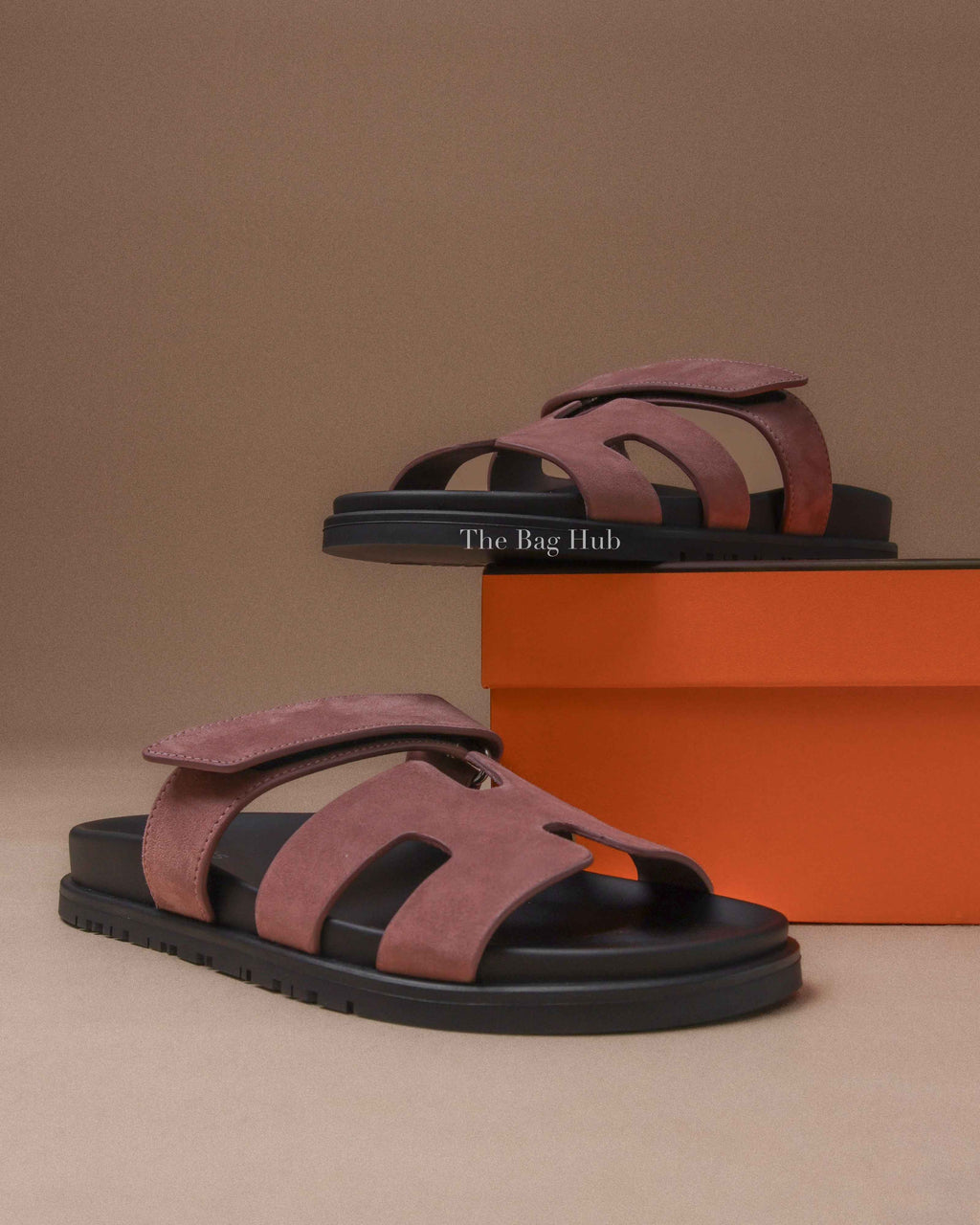 Hermes Rose Antique Suede Chypre Sandals Size 36.5