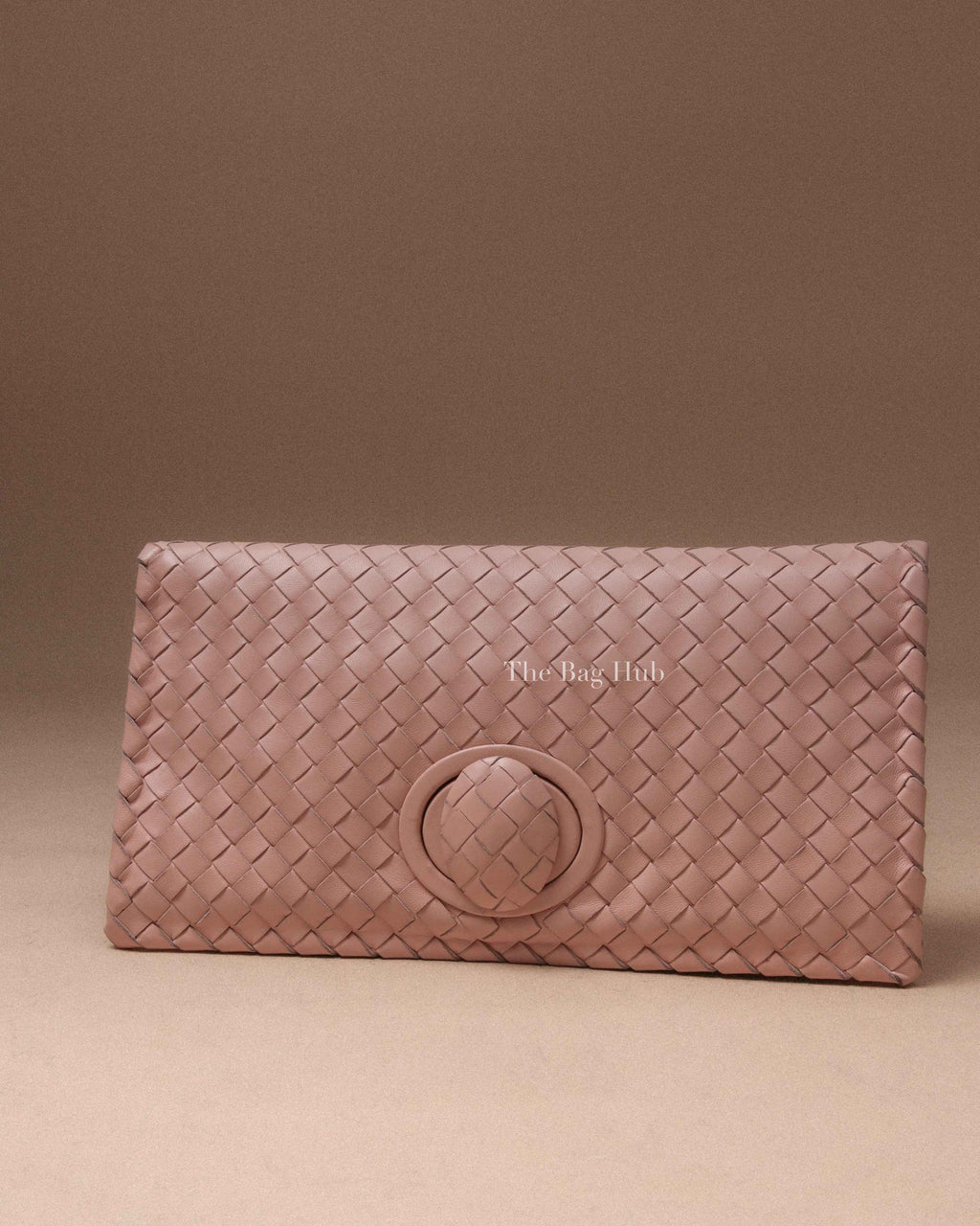 Bottega Veneta Pink Intrecciato Leather Turnlock Fold Over Clutch