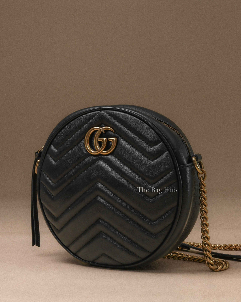 Gucci Black Leather GG Marmont Round Mini Crossbody Bag