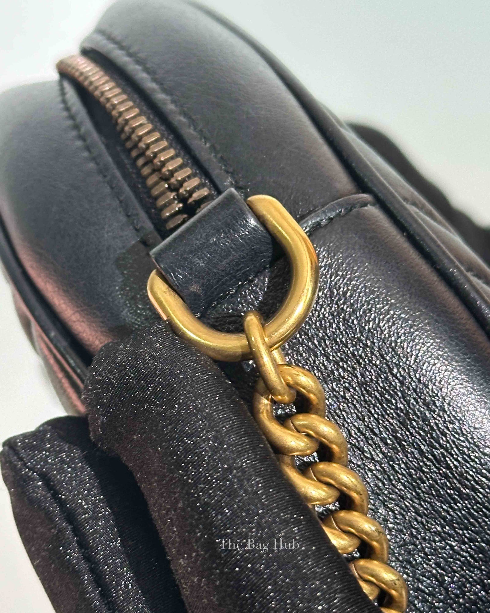 Gucci Black Leather GG Marmont Round Mini Crossbody Bag