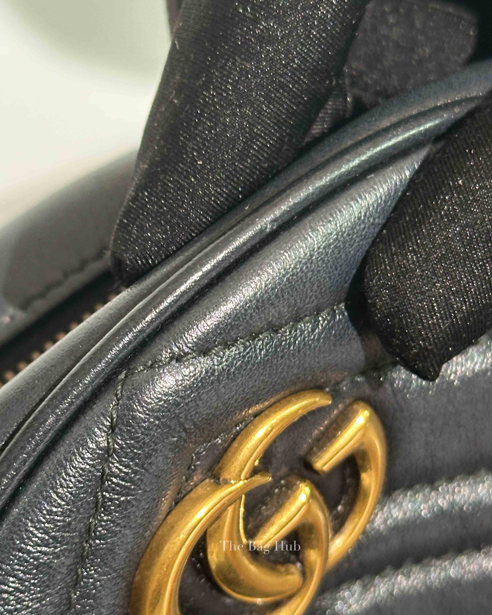 Gucci Black Leather GG Marmont Round Mini Crossbody Bag