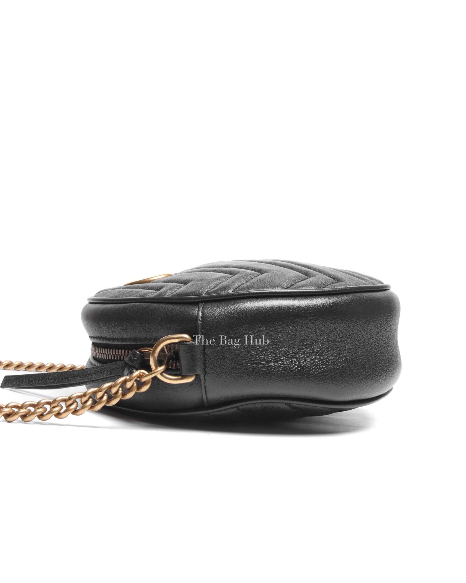 Gucci Black Leather GG Marmont Round Mini Crossbody Bag