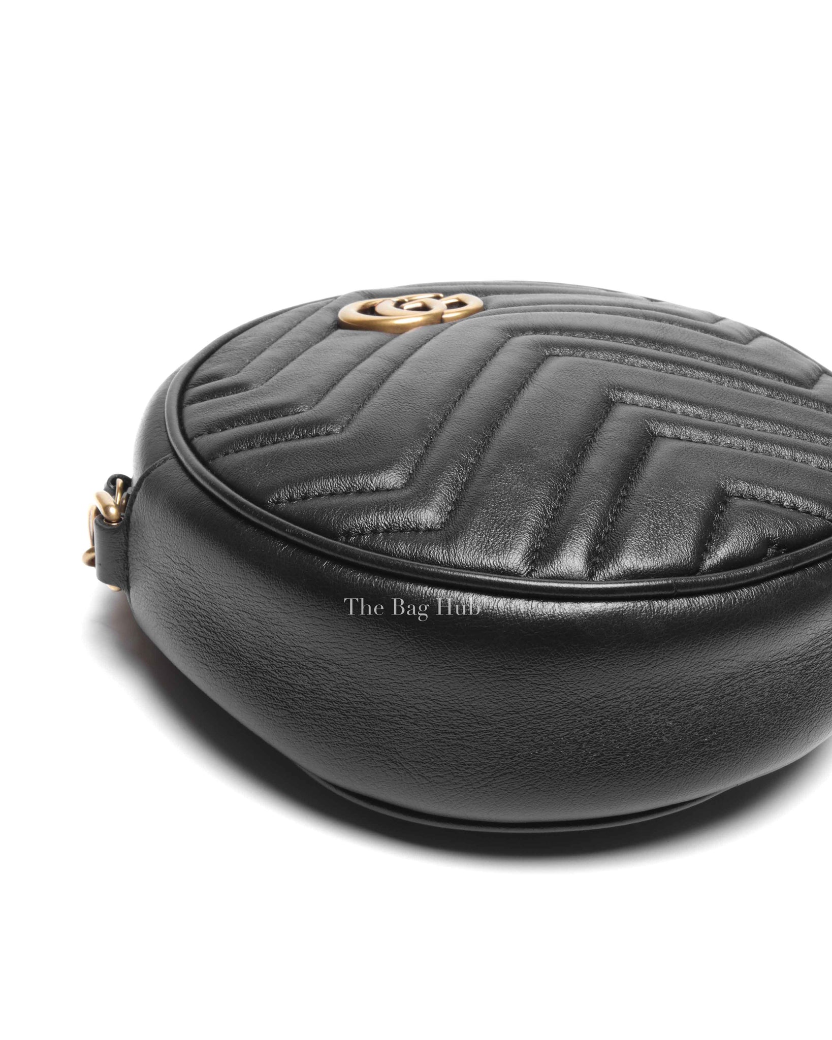 Gucci Black Leather GG Marmont Round Mini Crossbody Bag