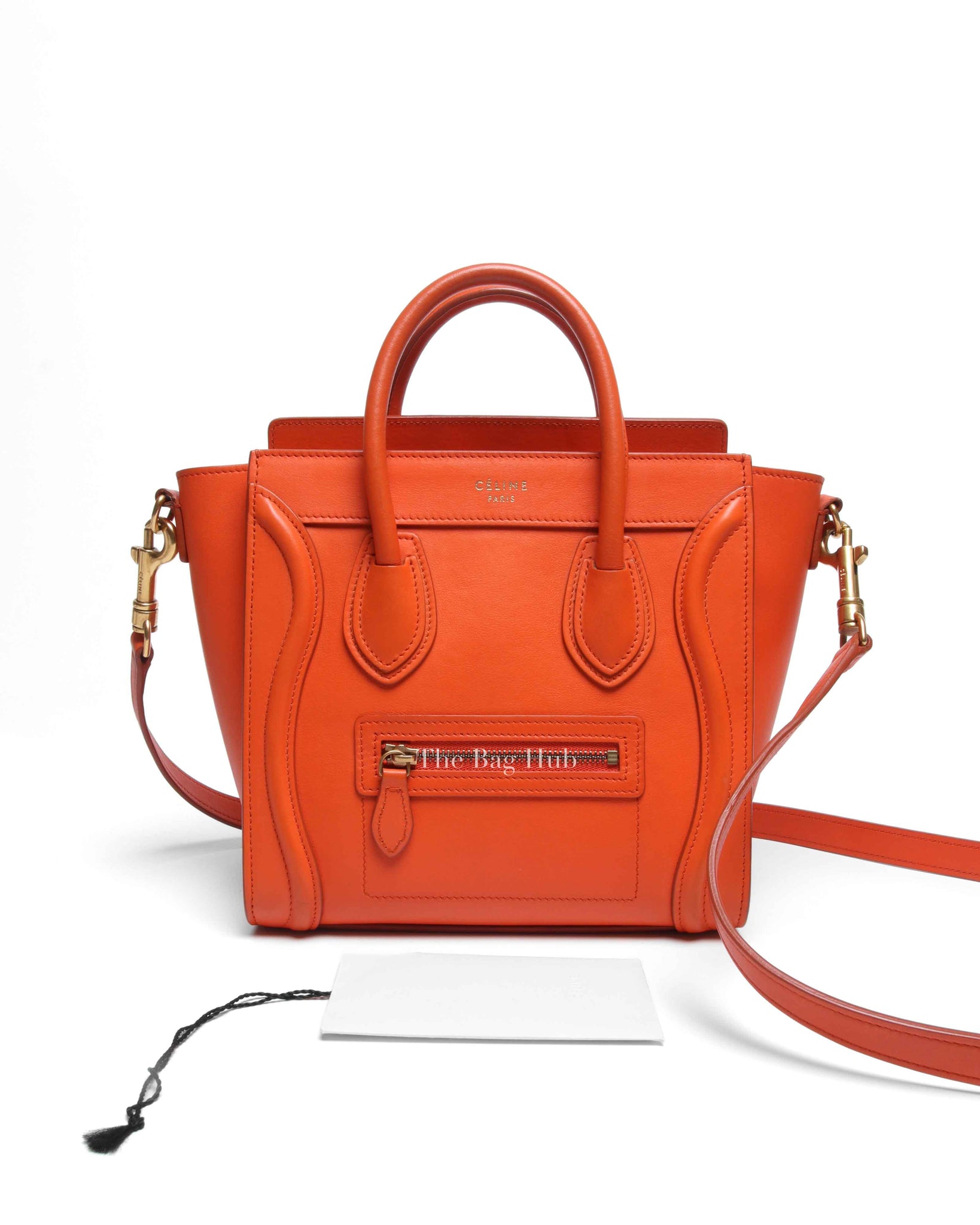 Celine Orange Leather Nano Luggage Tote Bag