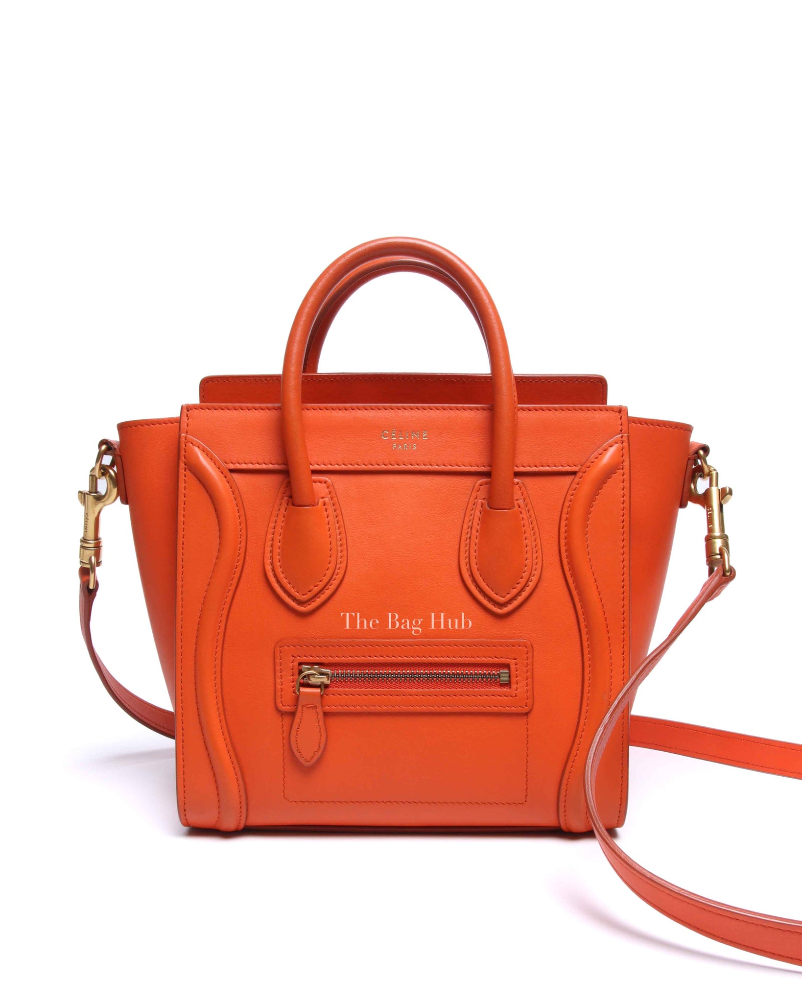 Celine Orange Leather Nano Luggage Tote Bag