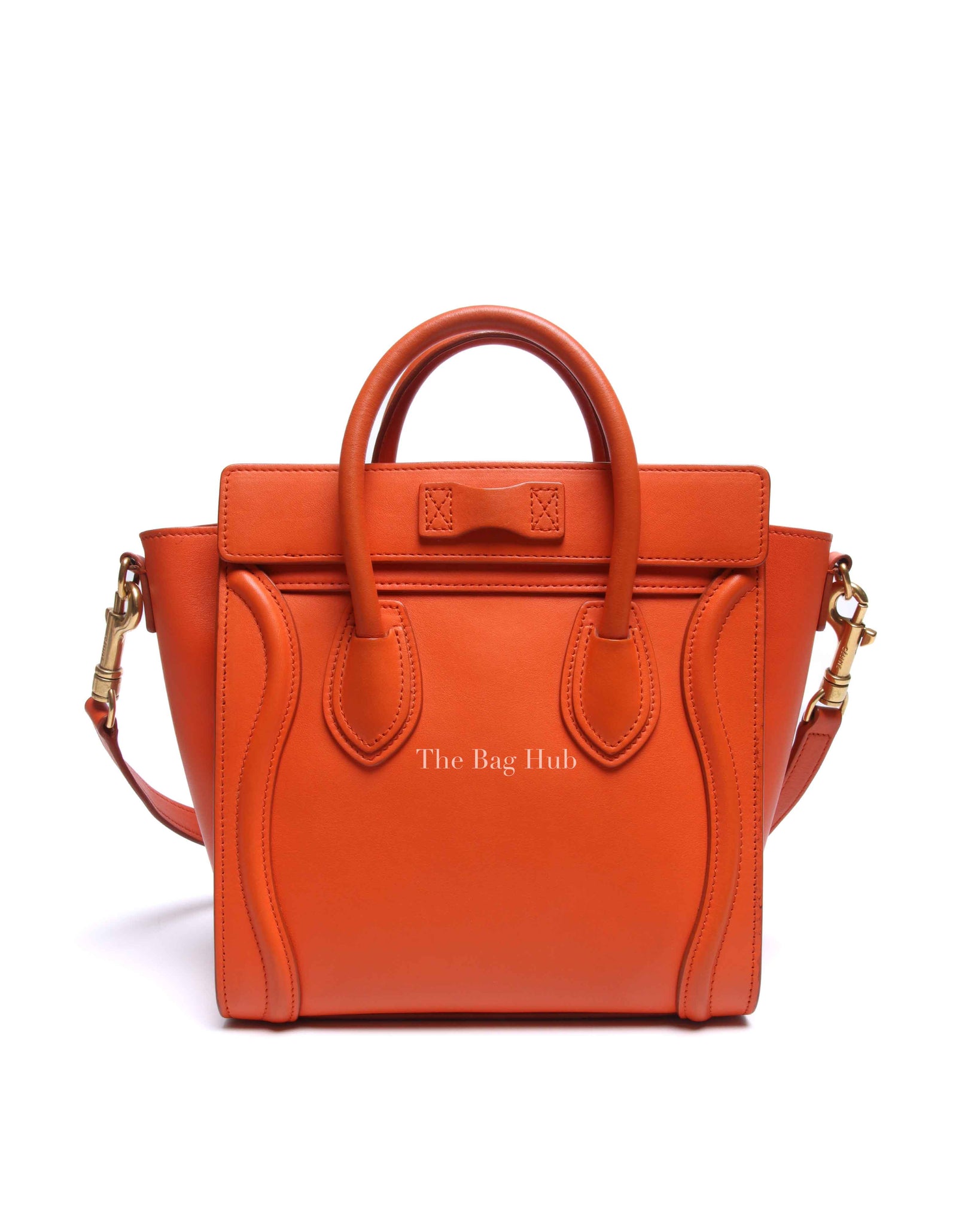 Celine Orange Leather Nano Luggage Tote Bag