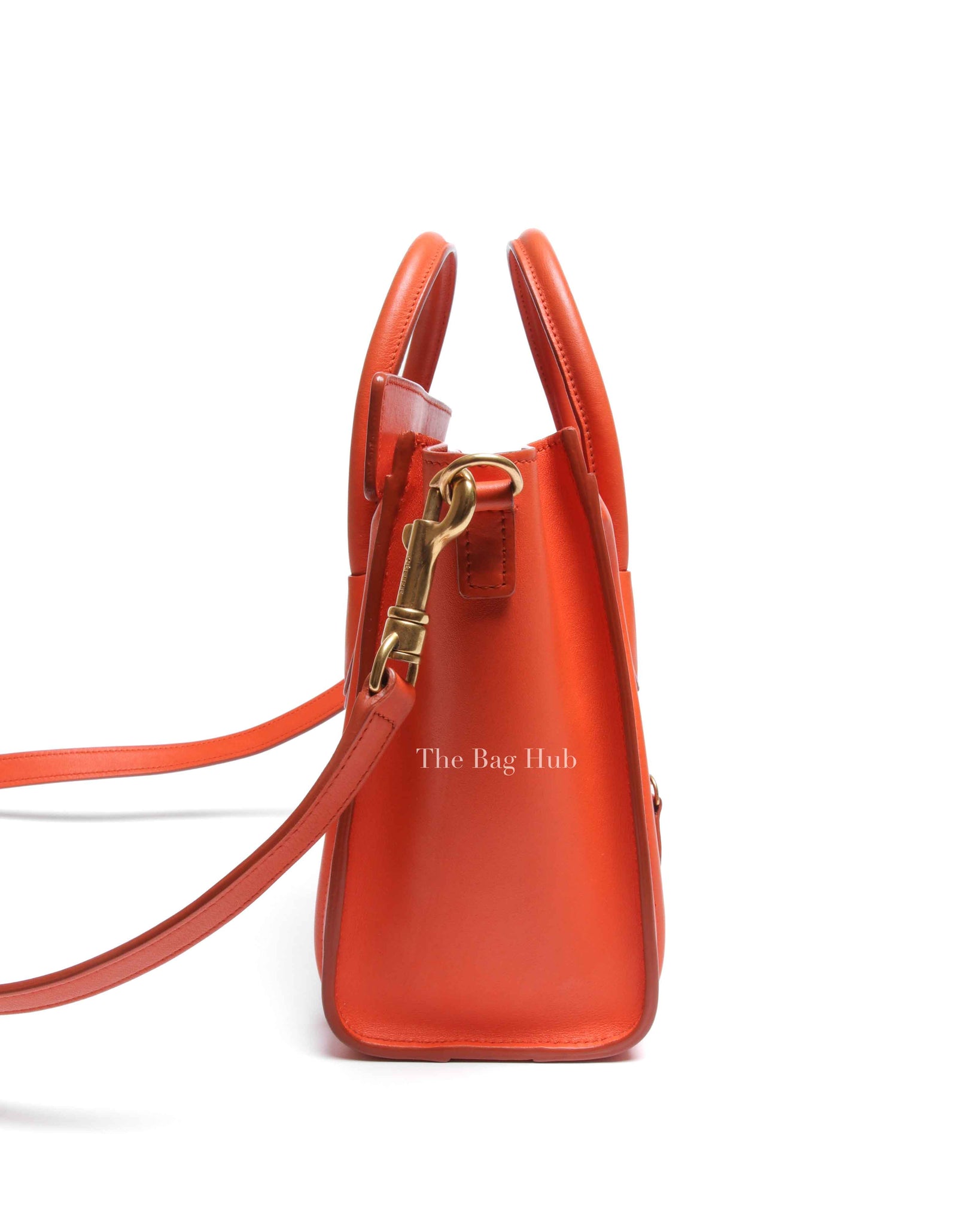 Celine Orange Leather Nano Luggage Tote Bag